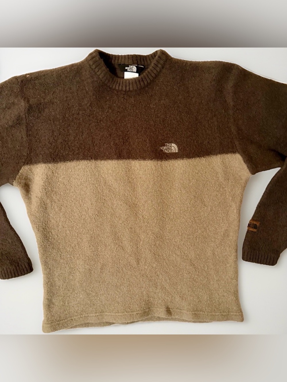Vtg 90s The North Face Wool Crewneck Sweater Mens L Brown Tan Made In Hong Kong